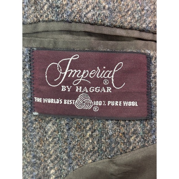 Haggar 42R Vintage 90s tweed blazer jacket gray brown stripe 100% Wool classic - Picture 4 of 10